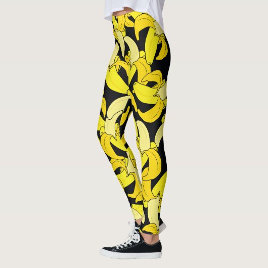 Vintag Gelbe Bananen: Schwarzer Hintergrund Leggings (Links)