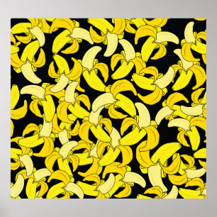 Vintag Gelbe Bananen: Schwarzer Hintergrund Poster