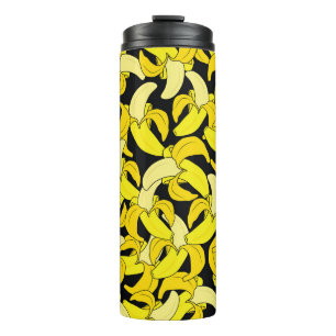 Vintag Gelbe Bananen: Schwarzer Hintergrund Thermosbecher