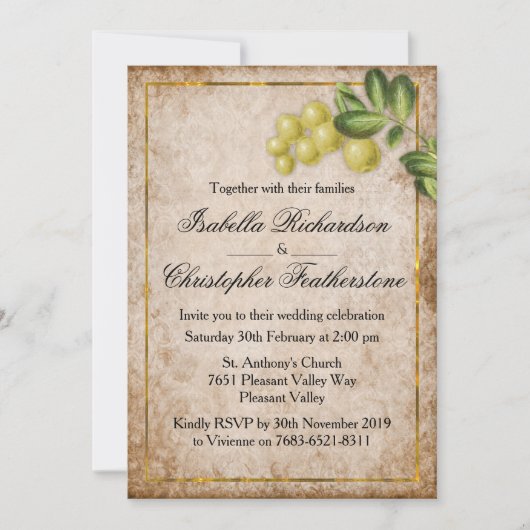 Vintag-Gelbe Berries-Hochzeit Einladung (Vorderseite)