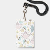 Vintag Gelbe Bird Teapot Pastel Blauer Tee Ausweis (Vorderseite mit Lanyard)