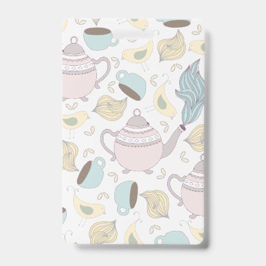 Vintag Gelbe Bird Teapot Pastel Blauer Tee Ausweis (Vorderseite)