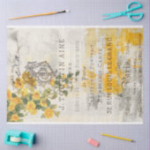 Vintag Gelbe Blumengrunge Ephemere Dekoupage Seidenpapier (Basteln)