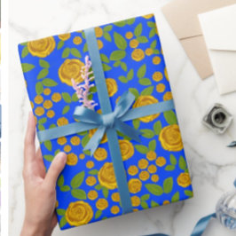 Vintag Gelbe Rose Blüte in Blau Geschenkpapier