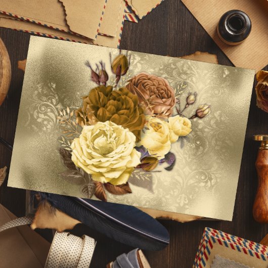 Vintag Gelbe Rose Bouquet Gold Seidenpapier
