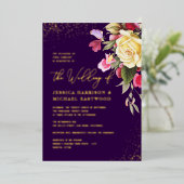 Vintag Gelbe Rose Rosa Lila Goldhochzeit Folieneinladung (Stehend vorne)