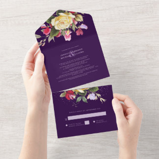 Vintag Gelbe Rose Rosa Sweet Pea Bouquet Wedding All In One Einladung