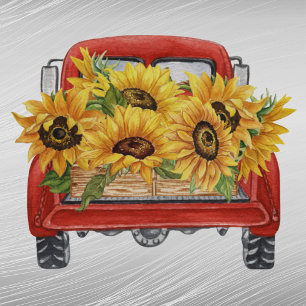Vintag Gelbe Sonnenblumen Roter LKW Wasserfarbe Aufkleber