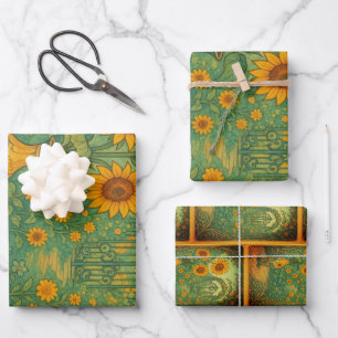 Vintag Gelbe Sonnenblumengarten Jugendstil Geschenkpapier Set