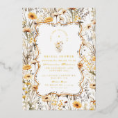 Vintag Gelbe Wildblumen Brautparty Folieneinladung (Vorderseite)