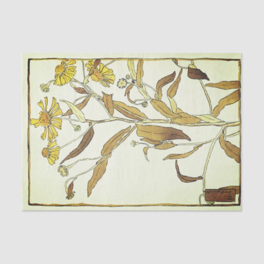 Vintag-Gelbes Helenium-Blockdruck Seidenpapier (Vorderseite)