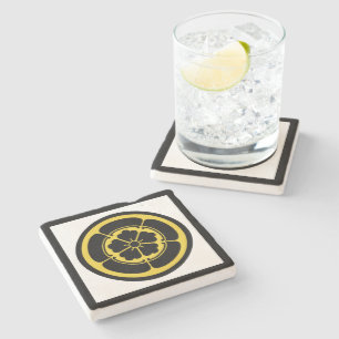 Vintag-Gelbes Schwarzes Oda Japan Mo Orientale Kun Steinuntersetzer