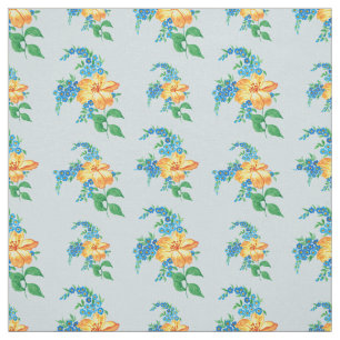 Vintag-Gelborange-Blume Blumenbaby Blue Stoff