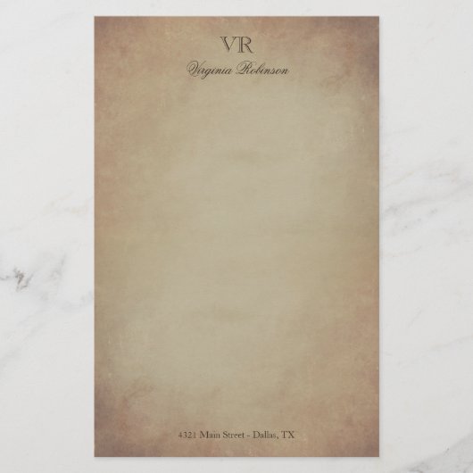Vintag Gelbpapiermonogramm und Individuelle Name Briefpapier (Vorderseite)