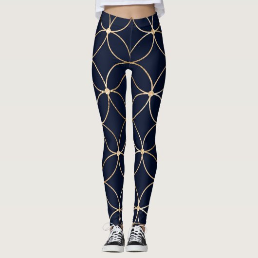 Vintag Geometrie: Gold Blue Abstrakt Leggings (Vorderseite)