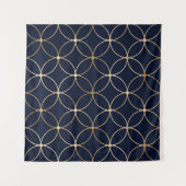 Vintag Geometrie: Gold Blue Abstrakt Wandteppich (Vorderseite)