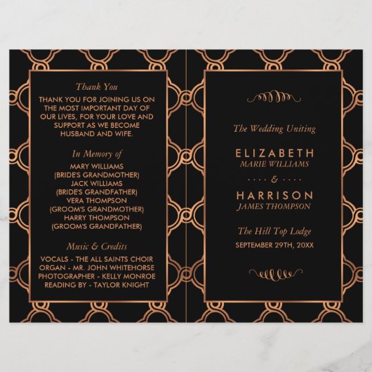 Vintag Geometrische Art Deco Gatsby Hochzeitsprogr (Vorderseite)