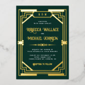 Vintag Geometrische Art Deco Wedding Emerald Gold Folieneinladung (Vorderseite)