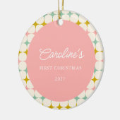 Vintag Geometrischer rosa Weihnachtsname Personali Keramik Ornament (Links)