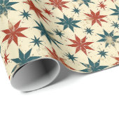 Vintag Geometrisches Sternmuster mit Rot und Blau Geschenkpapier (Rolleneckpunkt)