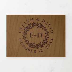 Vintag geprägter Rose-Kranz, rustikale Holzhochzei Dreifach Gefaltete Einladung