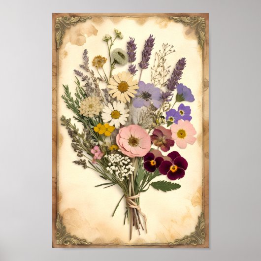 Vintag gepresste Blume Bouquet Weitblick Poster (Vorne)