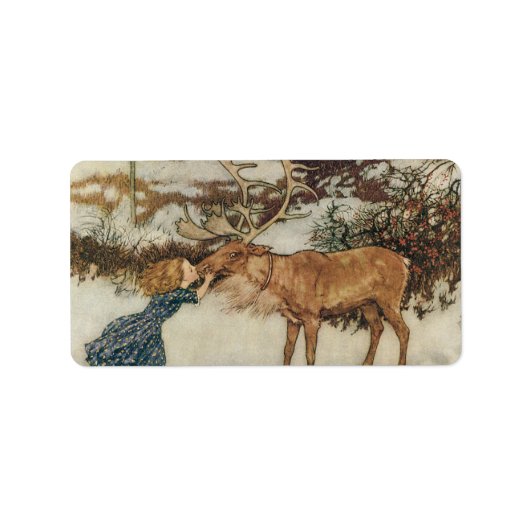 Vintag Gerda und Reindeer von Edmund Dulac Adressaufkleber (Vorne)