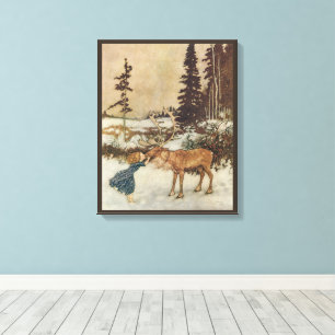 Vintag Gerda und Reindeer von Edmund Dulac Leinwanddruck