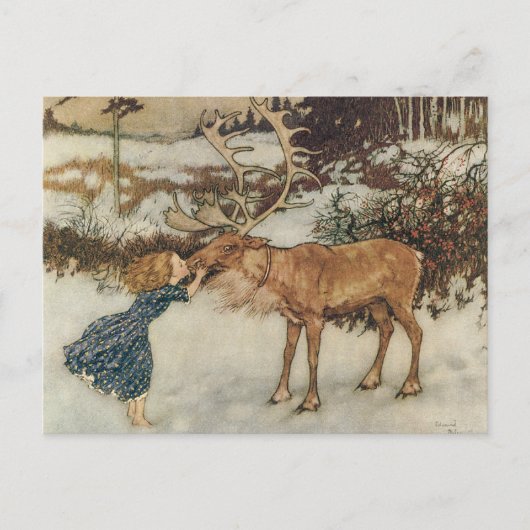 Vintag Gerda und Reindeer von Edmund Dulac Postkarte (Vorderseite)