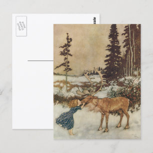 Vintag Gerda und Reindeer von Edmund Dulac Postkarte