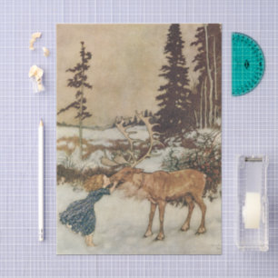 Vintag Gerda und Reindeer von Edmund Dulac Seidenpapier