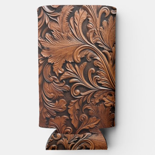 Vintag geschnitztes Leder Selters Dosenkühler (Rückseite)