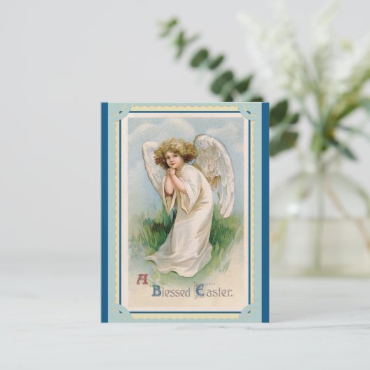 Vintag gesegnete Ostergrube Angel Postkarte (Stehend Vorderseite)