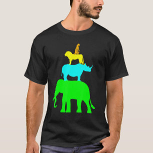 Vintag gestapelte wilde Tiere farbenfrohe Retrofar T-Shirt