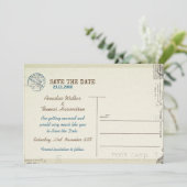 Vintag gestempelte Postkarte Hochzeit Speichern Si (Stehend Vorderseite)