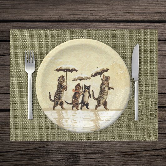 Vintag gestreifte Katzen Schnee Pappteller