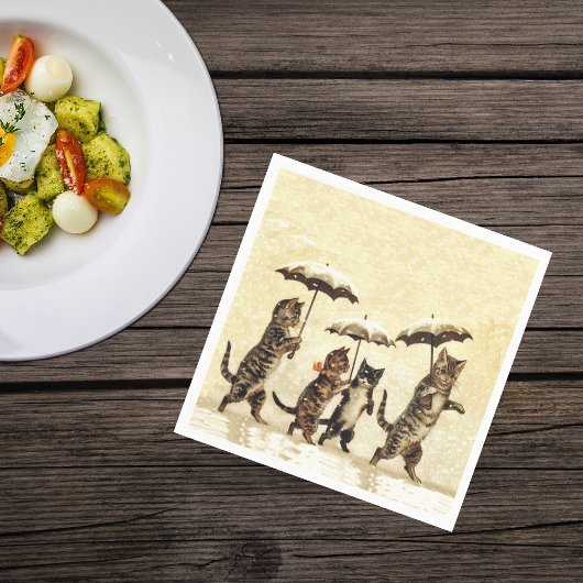 Vintag gestreifte Katzen Schnee Serviette