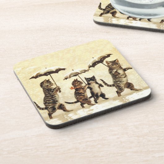 Vintag gestreifte Katzen Schnee Untersetzer (Linke Seite)