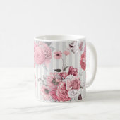 Vintag gestrichelte rosa Blumenmuster Kaffeetasse (VorderseiteRechts)