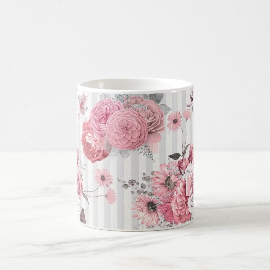 Vintag gestrichelte rosa Blumenmuster Kaffeetasse (Mittel)