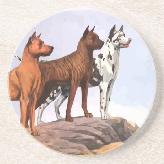 Vintag gestrichen Great Danes Sandstone Untersetze Getränkeuntersetzer (Vorne)