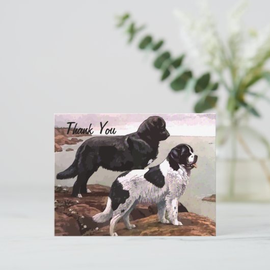 Vintag gestrichene Neufundländer Danke Postcard Postkarte (Stehend Vorderseite)