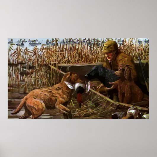 Vintag gestrichene Retrievers mit Duck Hunter Post Poster (Vorne)