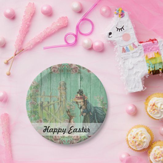 Vintag gestrichene Rustikale Osterkaninchenlandsch Pappteller (Party)