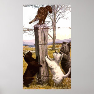 Vintag gestrichene Terrier und Bobcat Poster