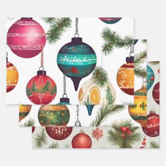 Vintag gestrichene Weihnachtsschmuck Geschenkpapier Set (Set)