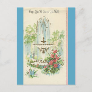 Vintag "Get well" mit Springbrunnen Postkarte