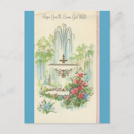 Vintag "Get well" mit Springbrunnen Postkarte (Vorderseite)