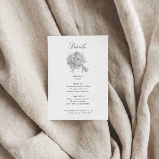 Vintag gezeichnete Florals Hochzeitsdetails Begleitkarte