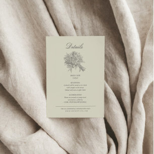 Vintag gezeichnete Florals Hochzeitsdetails Begleitkarte